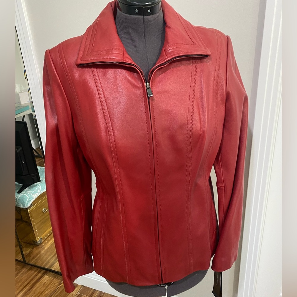 NWT JONES NEW YORK RED LEATHER JACKET SZ L